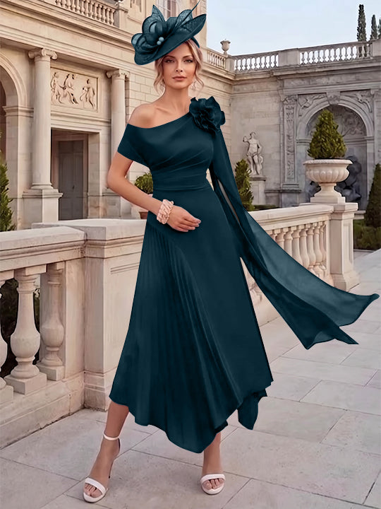 A-Line/Princess One-Shoulder Chiffon Mother of the Bride Dresses Ankle-Length Sleeveless Asymmetrical 3D Flower