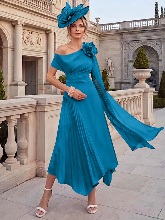 A-Line/Princess One-Shoulder Chiffon Mother of the Bride Dresses Ankle-Length Sleeveless Asymmetrical 3D Flower