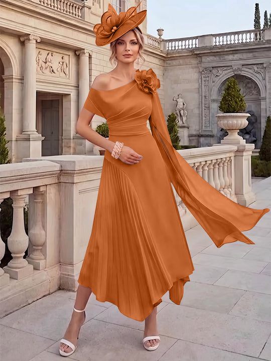 A-Line/Princess One-Shoulder Chiffon Mother of the Bride Dresses Ankle-Length Sleeveless Asymmetrical 3D Flower