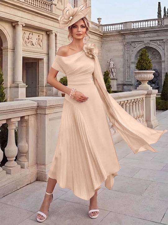 A-Line/Princess One-Shoulder Chiffon Mother of the Bride Dresses Ankle-Length Sleeveless Asymmetrical 3D Flower