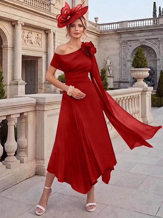 A-Line/Princess One-Shoulder Chiffon Mother of the Bride Dresses Ankle-Length Sleeveless Asymmetrical 3D Flower