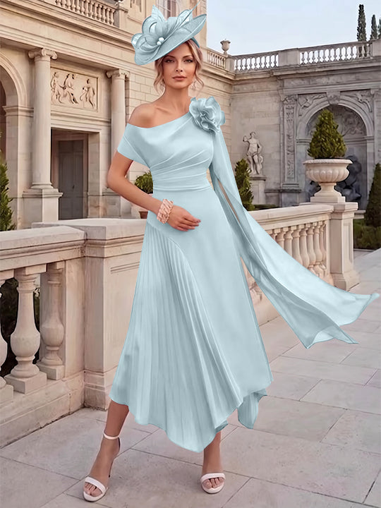 A-Line/Princess One-Shoulder Chiffon Mother of the Bride Dresses Ankle-Length Sleeveless Asymmetrical 3D Flower
