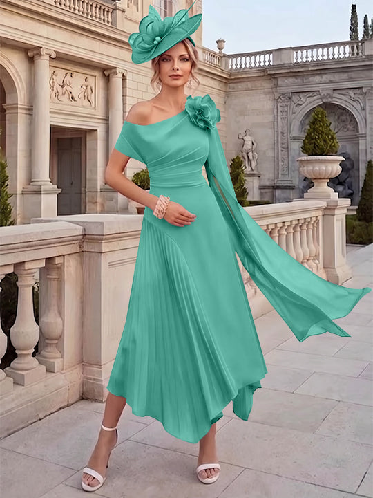 A-Line/Princess One-Shoulder Chiffon Mother of the Bride Dresses Ankle-Length Sleeveless Asymmetrical 3D Flower