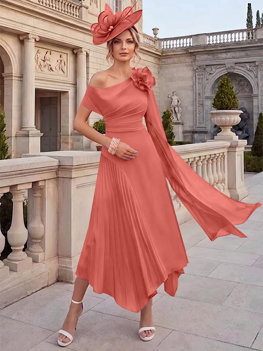 A-Line/Princess One-Shoulder Chiffon Mother of the Bride Dresses Ankle-Length Sleeveless Asymmetrical 3D Flower