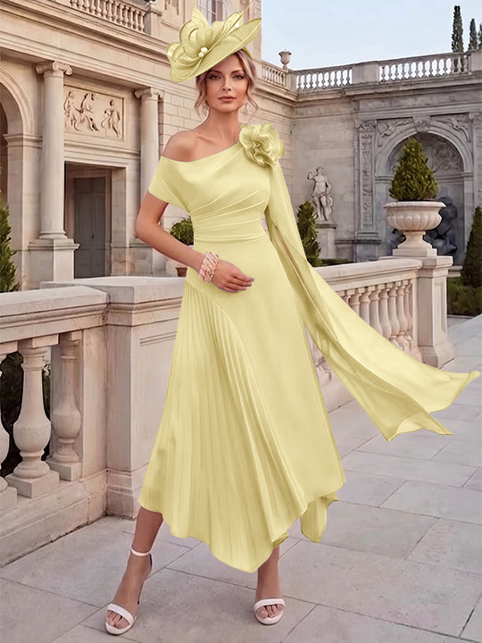 A-Line/Princess One-Shoulder Chiffon Mother of the Bride Dresses Ankle-Length Sleeveless Asymmetrical 3D Flower