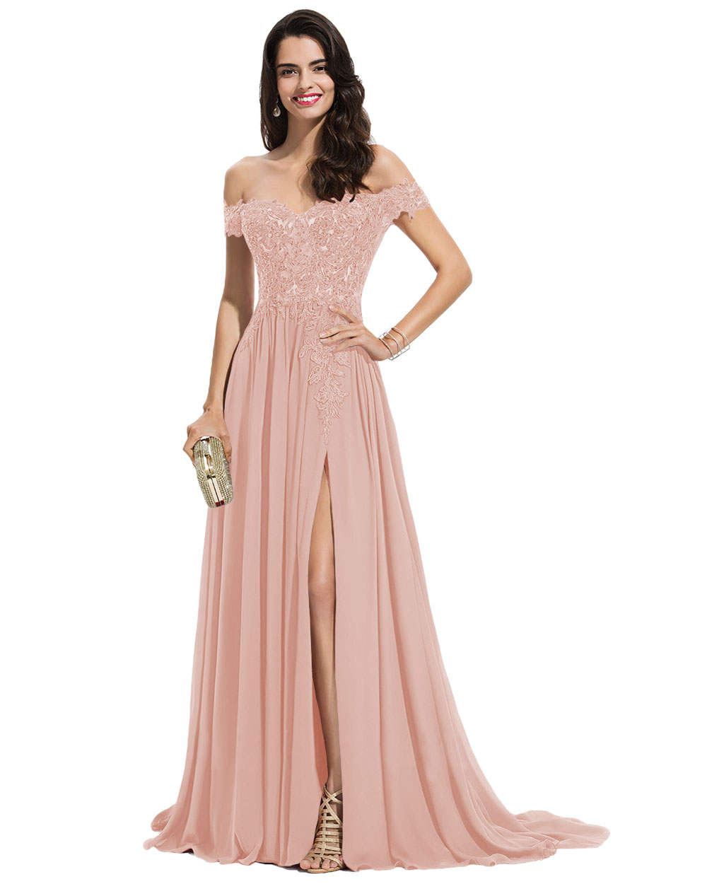 A-Line/Princess Off-the-Shoulder Floor-Length Prom Dresses