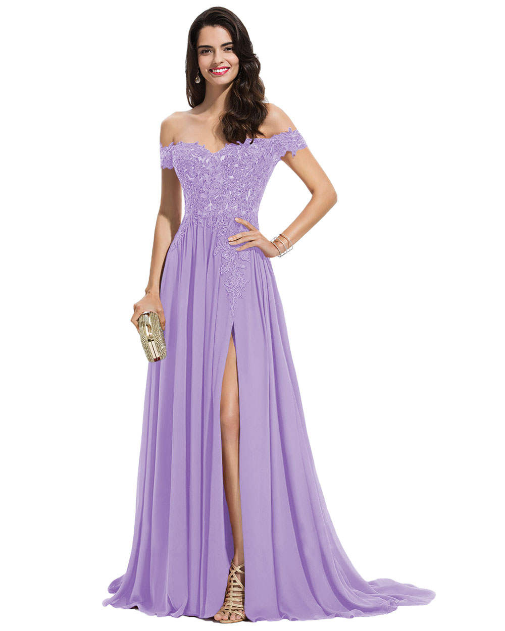 A-Line/Princess Off-the-Shoulder Floor-Length Prom Dresses