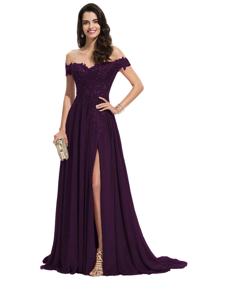 A-Line/Princess Off-the-Shoulder Floor-Length Prom Dresses