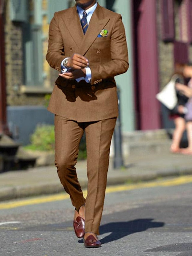 Men's Standard Fit Double Breasted Six-buttons 2 Pieces Solid Coloured Wedding Suits