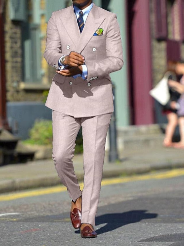 Men's Standard Fit Double Breasted Six-buttons 2 Pieces Solid Coloured Wedding Suits