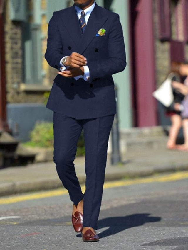 Men's Standard Fit Double Breasted Six-buttons 2 Pieces Solid Coloured Wedding Suits