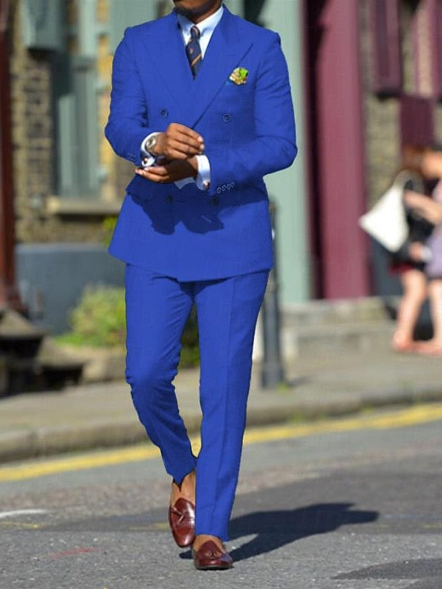 Men's Standard Fit Double Breasted Six-buttons 2 Pieces Solid Coloured Wedding Suits