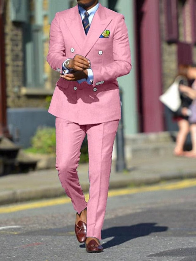 Men's Standard Fit Double Breasted Six-buttons 2 Pieces Solid Coloured Wedding Suits