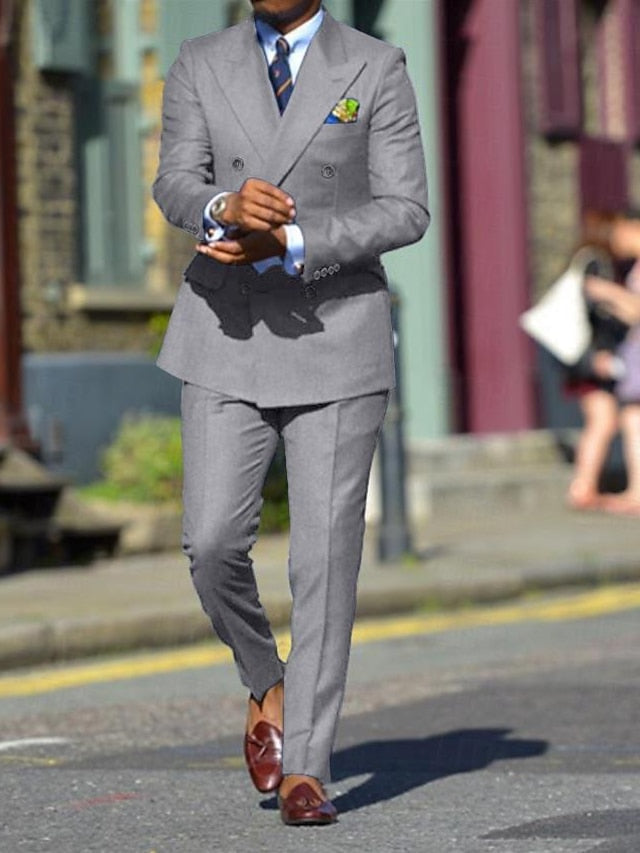 Men's Standard Fit Double Breasted Six-buttons 2 Pieces Solid Coloured Wedding Suits