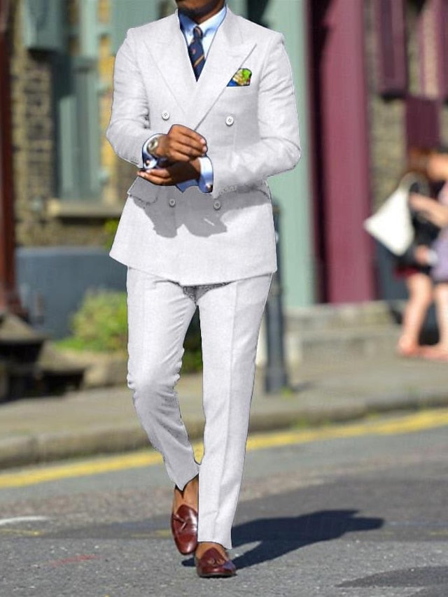 Men's Standard Fit Double Breasted Six-buttons 2 Pieces Solid Coloured Wedding Suits