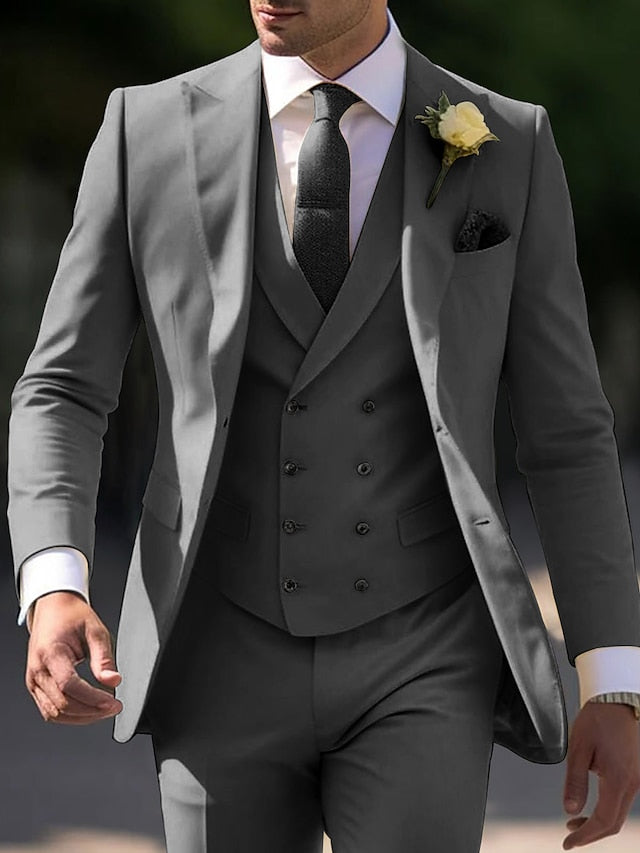 Men's Tailored Fit Single Breasted Two-buttons 3 Pieces Wedding Suits