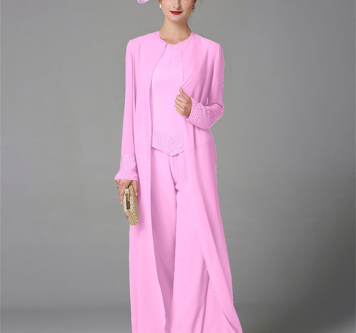 Chiffon Long Sleeves Mother of the Bride Pantsuits with Jacket & Sequins