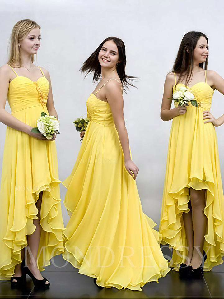 A-Line/Princess Sleeveless Spaghetti Straps Chiffon Asymmetrical Bridesmaid Dresses for Women
