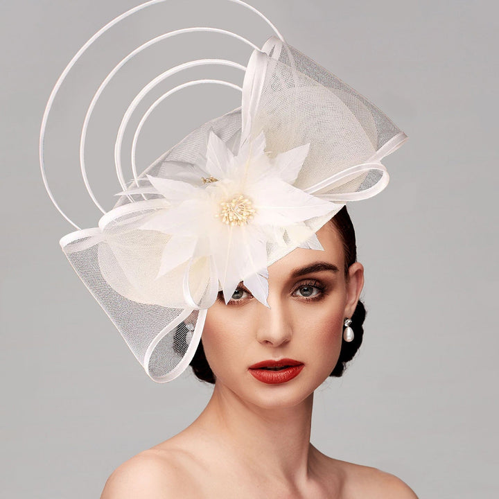 Elegant Net Saucer Hat Fascinator Hats Headpiece Flower Bow & Rhinestone