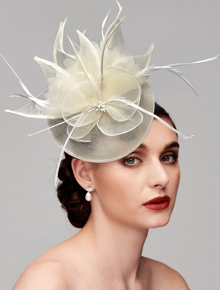 Elegant Net Saucer Hat Fascinator Hats Headpiece Flower & Beading & Feather