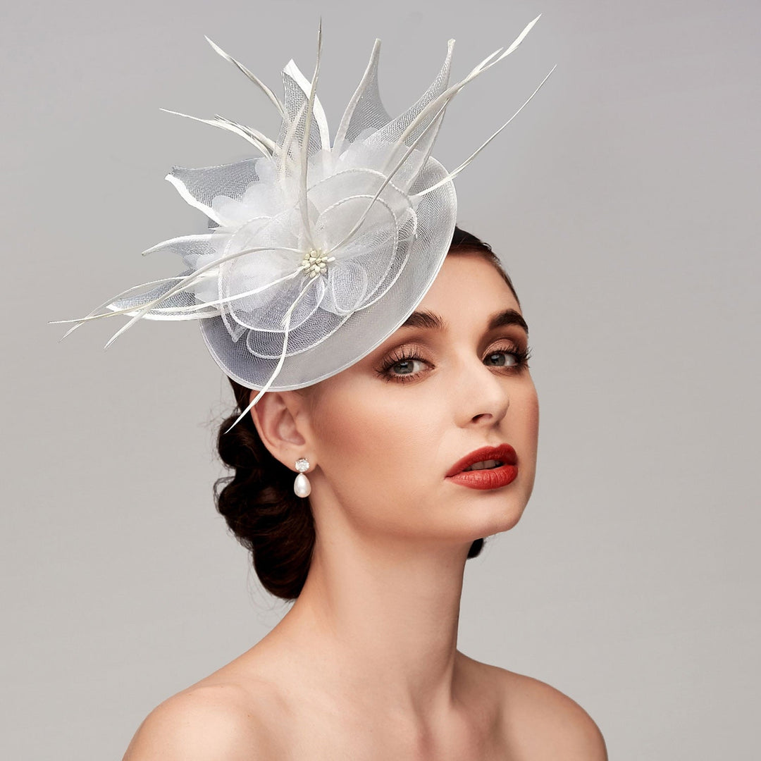 Elegant Net Saucer Hat Fascinator Hats Headpiece Flower & Beading & Feather