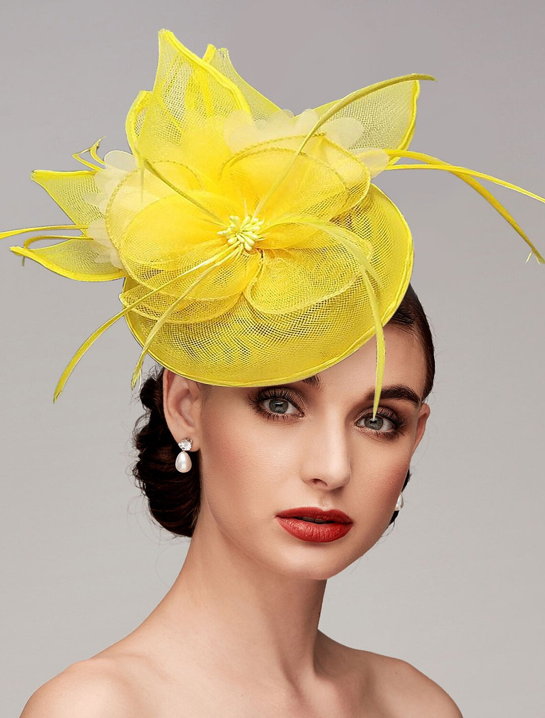 Elegant Net Saucer Hat Fascinator Hats Headpiece Flower & Beading & Feather