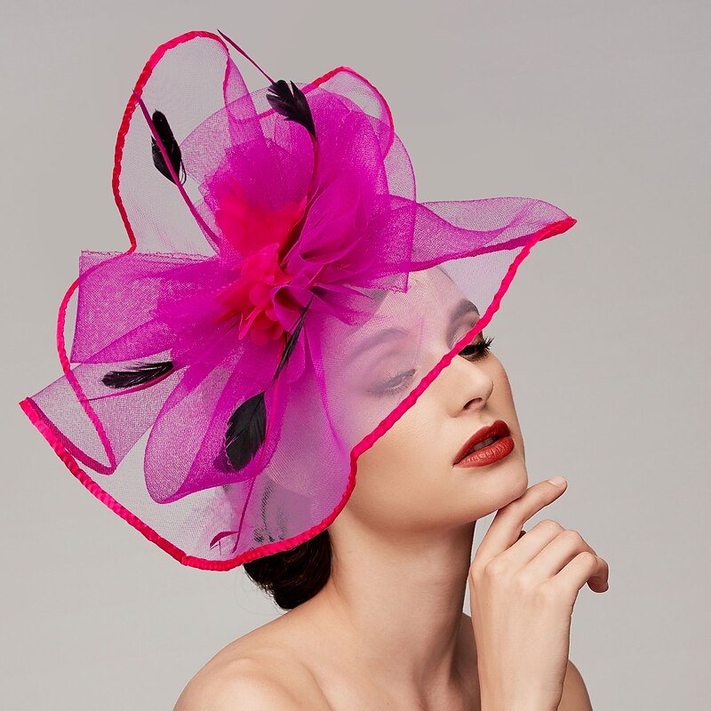 Elegant Net Saucer Hat Fascinator Hats Headpiece Flower Bow & Feather