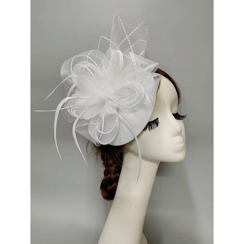 Elegant Net Saucer Hat Fascinator Hats Headpiece Flower Feather & Tulle