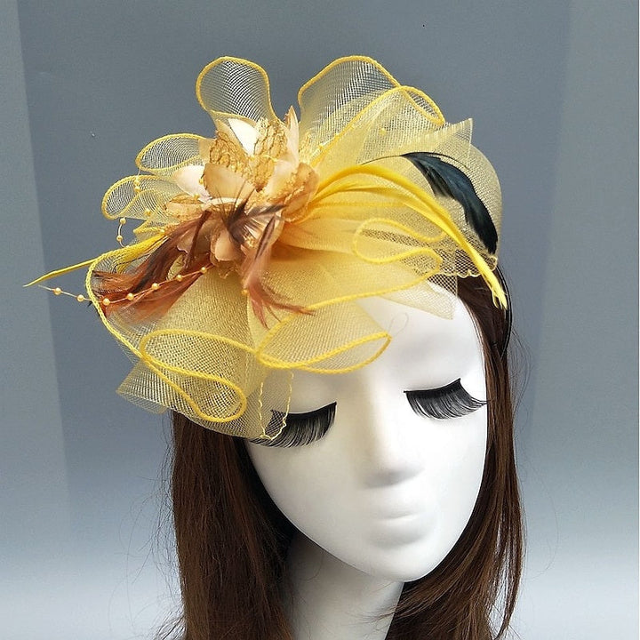 Elegant Net Saucer Hat Fascinator Hats Headpiece Flower Feather & Beading