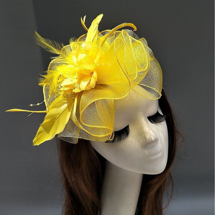 Elegant Net Saucer Hat Fascinator Hats Headpiece Flower Feather & Beading