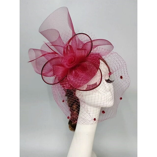 Noble Fascinators Net Wedding Horse Race Hats Flower Headpiece & Knot Bow