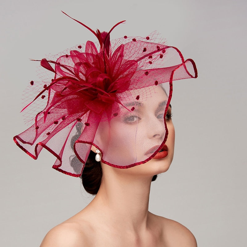 Elegant Retro Melbourne Hat Fascinators Headpiece with Feather & Flower