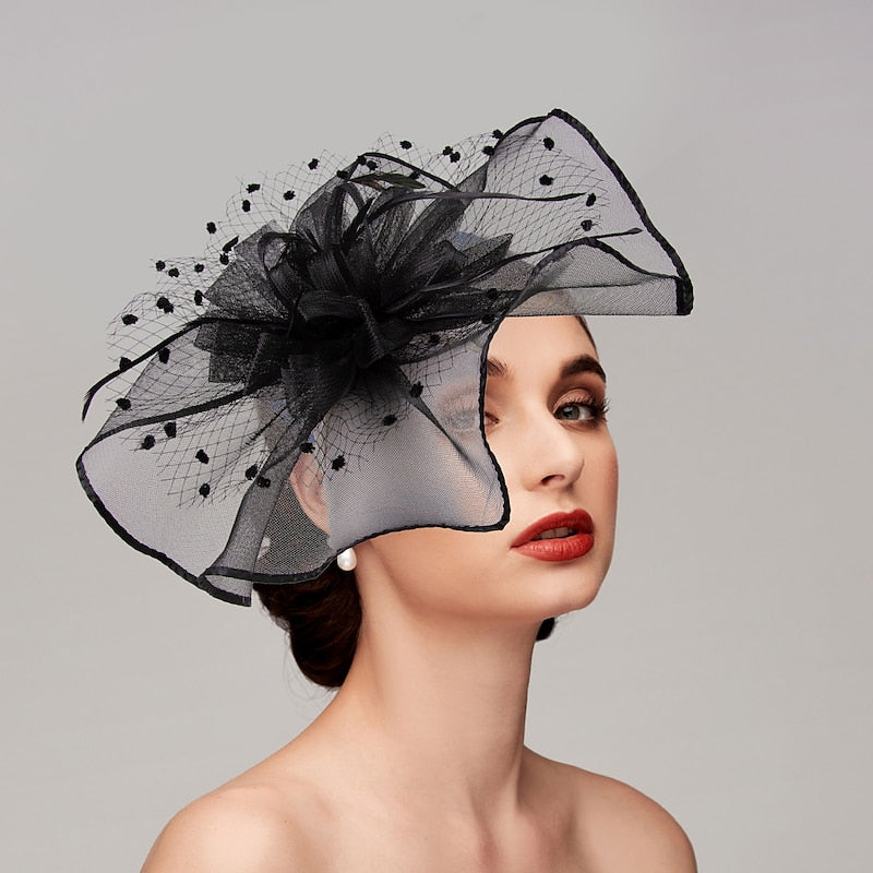 Elegant Retro Melbourne Hat Fascinators Headpiece with Feather & Flower