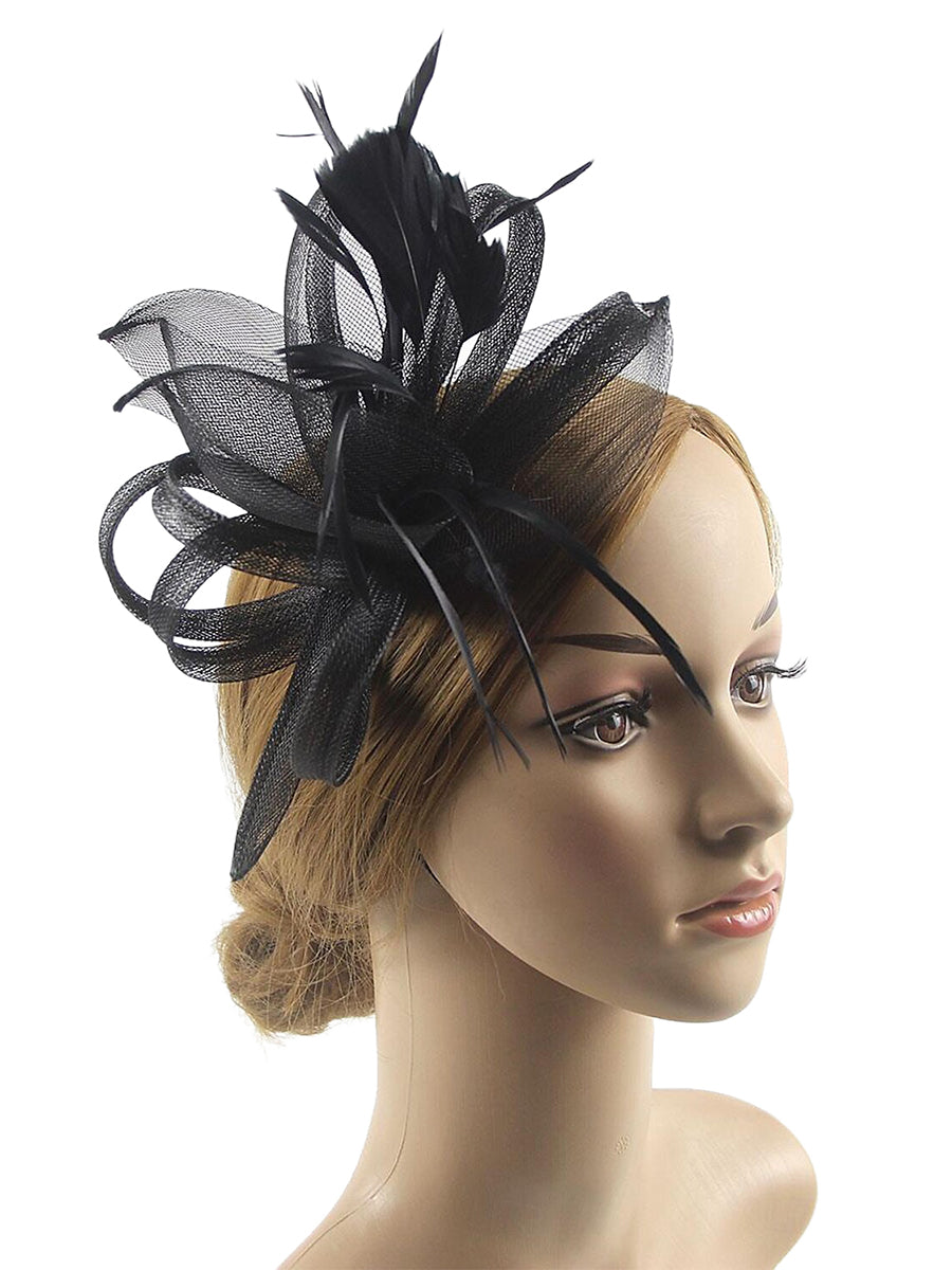 Vintage Organza Wedding Floppy Hat Fascinators/Headpiece with Feather &amp; Bow