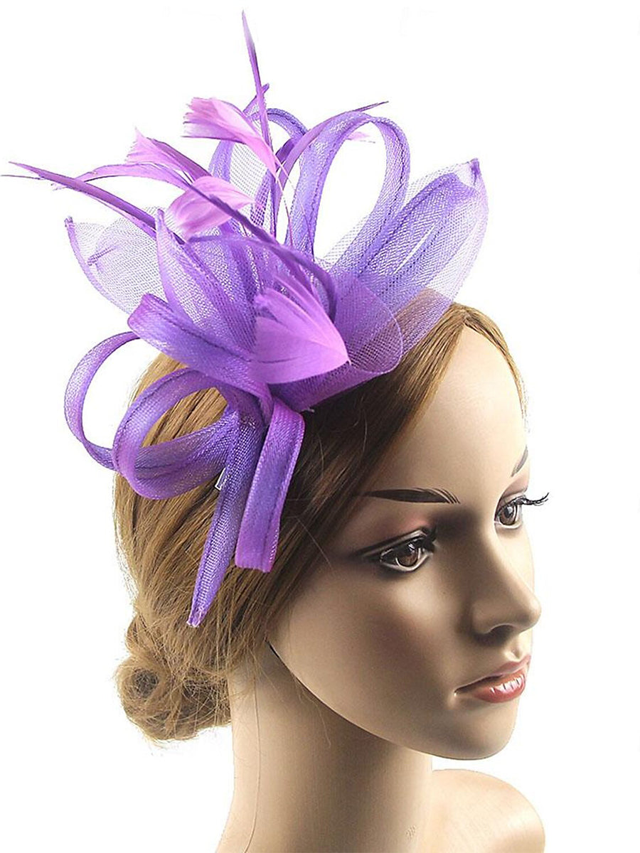Vintage Organza Wedding Floppy Hat Fascinators/Headpiece with Feather &amp; Bow