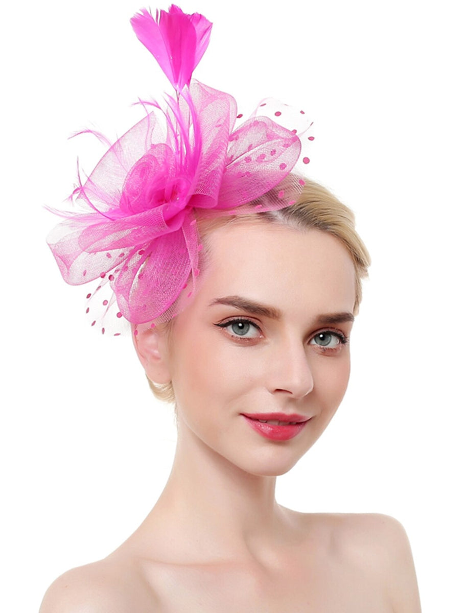 Pink Organza Holiday Fedora Hat Feather Mini Spot Fascinators/Headpiece