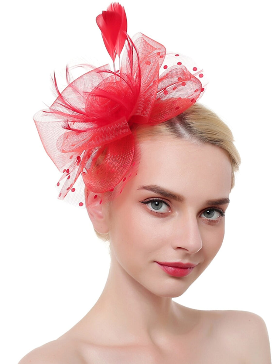 Pink Organza Holiday Fedora Hat Feather Mini Spot Fascinators/Headpiece