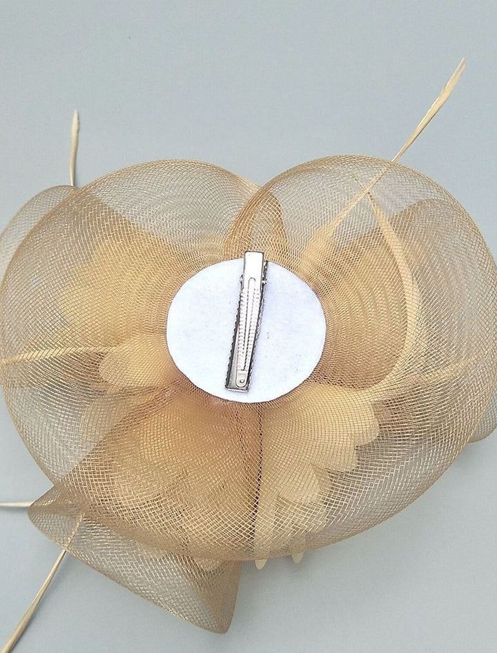 Gold Floral Feather Kentucky Derby Hat Horse Race Retro Fascinators/Headpiece