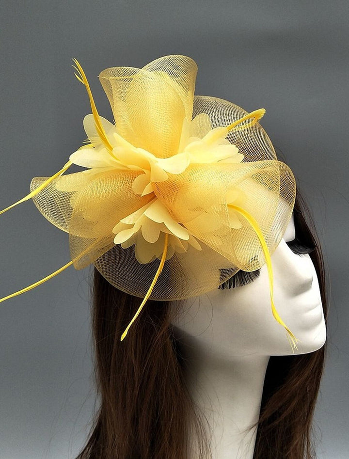 Gold Floral Feather Kentucky Derby Hat Horse Race Retro Fascinators/Headpiece