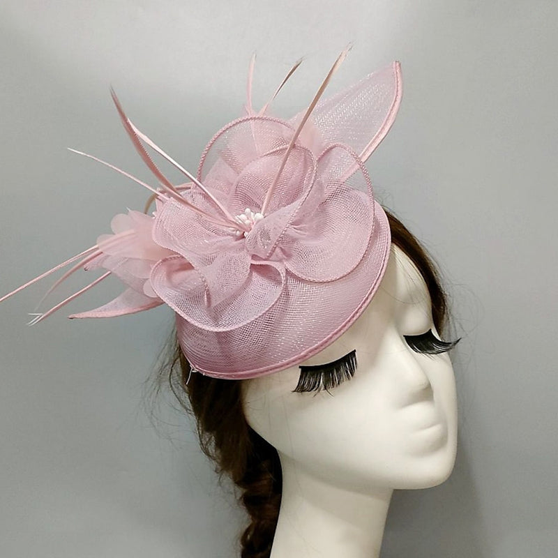 Pearl Pink Net Veil Wedding Ladies Day Hat Floral Retro Fascinators/Headpiece