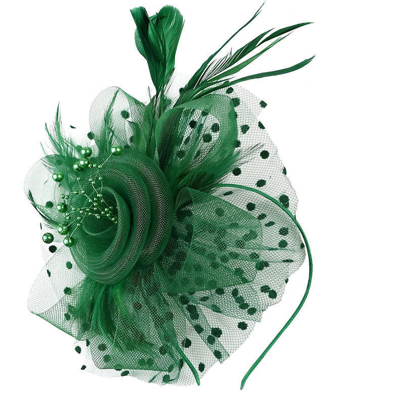 Retro Green Tea Party Cocktail Mesh Feather Flower Headband/Fascinator