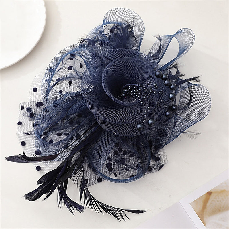 Retro Green Tea Party Cocktail Mesh Feather Flower Headband/Fascinator