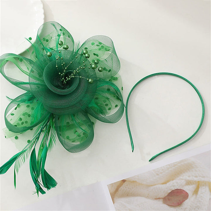 Retro Green Tea Party Cocktail Mesh Feather Flower Headband/Fascinator