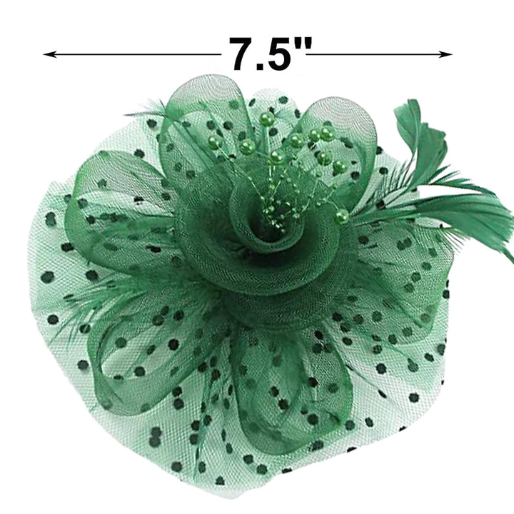 Retro Green Tea Party Cocktail Mesh Feather Flower Headband/Fascinator