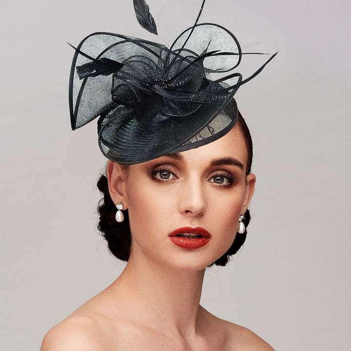 Women's Burgundy Net Wedding Party Ladies Day Feather Headpiece/Fascinator