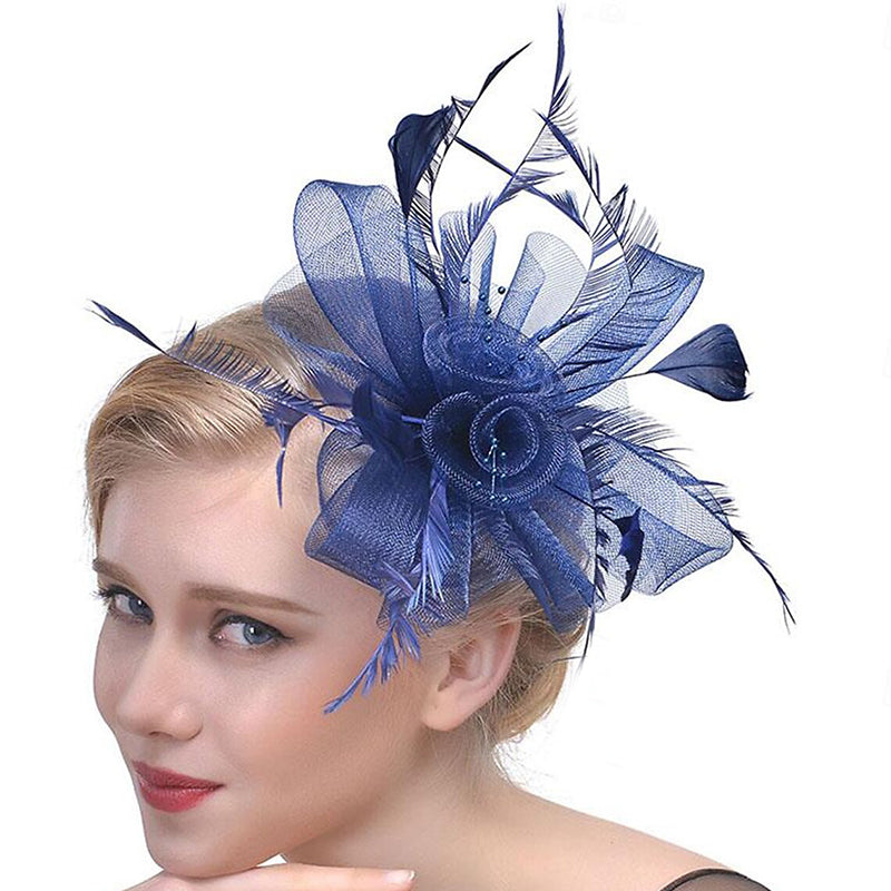 Organza Fedora Hat Ladies Day Feather Cocktail Headpiece/Veil Hat With Bow