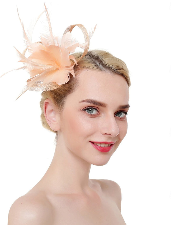 Luxury Organza Fedora Hat Horse Race Simple Feather Pure colour Headpiece/Veil Hat