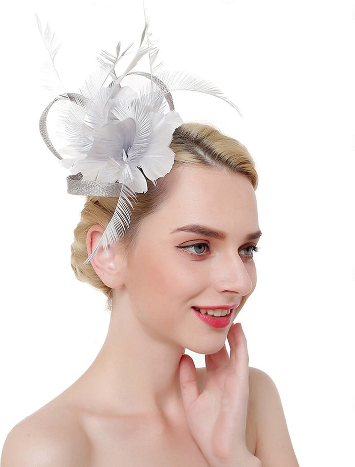 Luxury Organza Fedora Hat Horse Race Simple Feather Pure colour Headpiece/Veil Hat