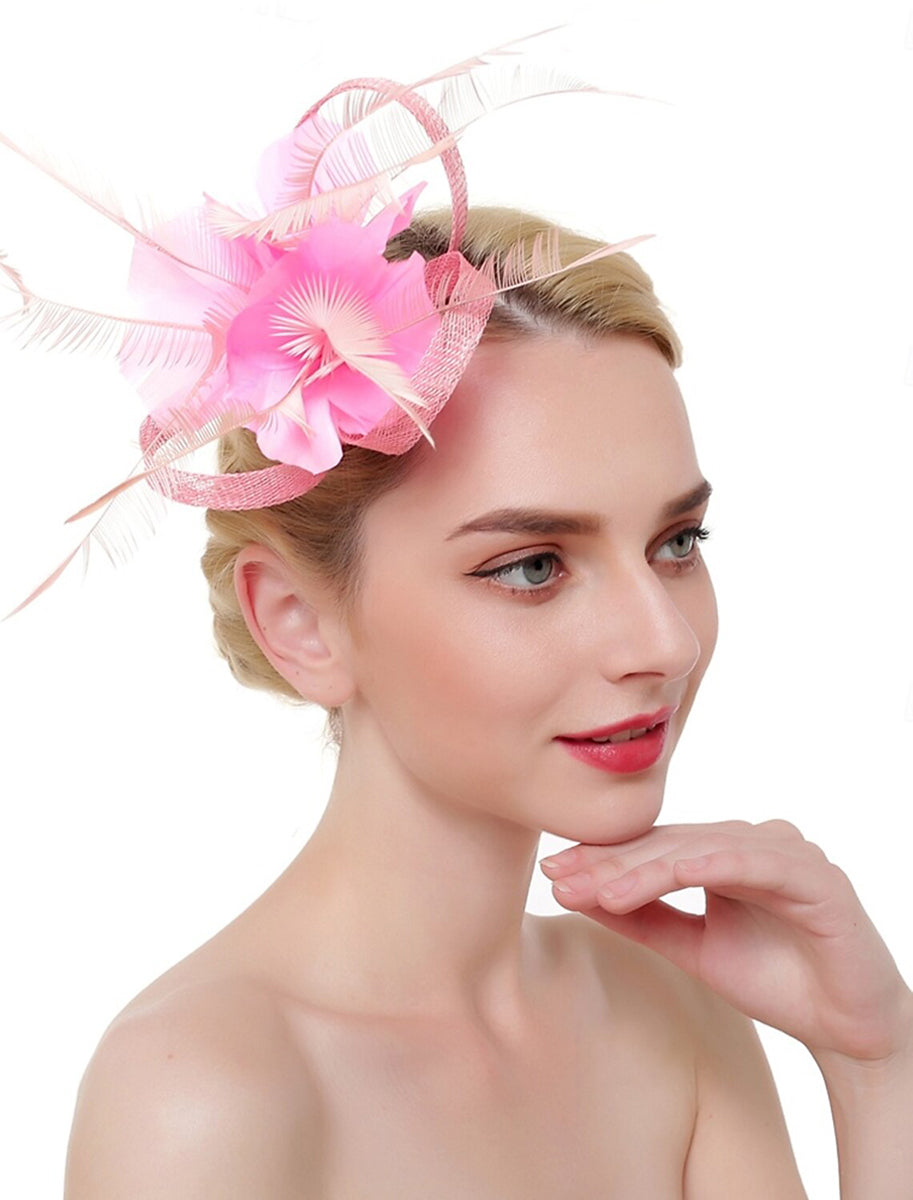 Luxury Organza Fedora Hat Horse Race Simple Feather Pure colour Headpiece/Veil Hat