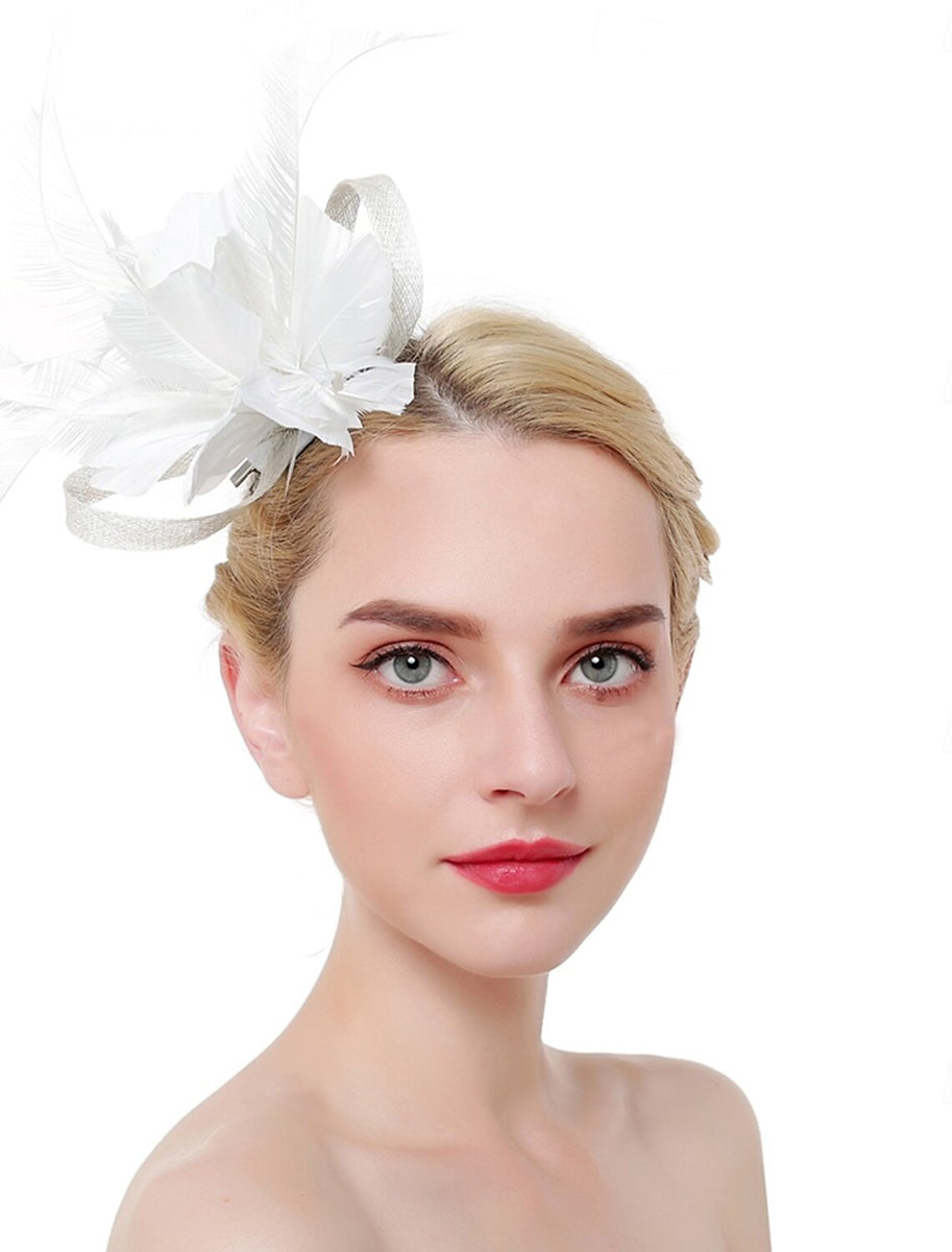 Luxury Organza Fedora Hat Horse Race Simple Feather Pure colour Headpiece/Veil Hat